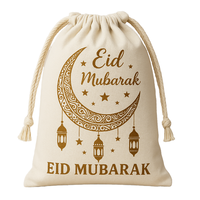 Sacs cadeaux en jute carrés Pafu pour enfants, décorations du Ramadan, cadeau Eid Mubarak, motif mosquée, Coran, lune et étoile, avec cordon de serrage