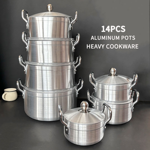 Batterie de cuisine moderne en <span class=keywords><strong>aluminium</strong></span> de 7 pièces pour cuisinières à gaz et à induction Passe au lave-vaisselle Écologique Comprend une <span class=keywords><strong>casserole</strong></span> et une poêle à frire - Product Image 1