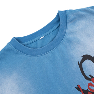 Camiseta Gráfica Oversize de Alta Calidad para Hombre, con Estampado de Rostro Dibujado, Lavado Azul Desgastado, Estilo Boxy, Venta al por Mayor - Product Image 3