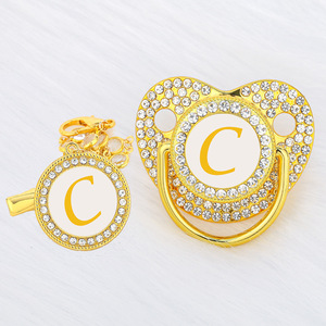 Juego de cadena de Clip para chupete de recién nacido dorado, chupete infantil de 26 letras, regalo para Baby Shower, pezón mordedor de silicona sin BPA para niños pequeños - Product Image 3