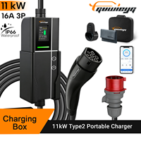 Nouvelle borne de recharge portable GUWIEYG 11kW pour véhicules électriques, Type 2, 16A, avec câble de 5m, prise Schuko, fonction de temporisation, recharge à domicile