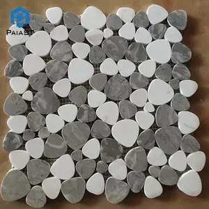 Pebble Stone Arrow Blue Mosaic Marble Tile for Bathroom Shower Room Washroom Decoration