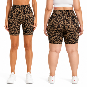 Shorts leggings léopard en nylon décontractés pour femme, taille haute, respirants, pour le sport et le quotidien estival - Product Image 2