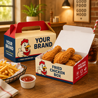 Boîte à emporter pour poulet frit et frites, style dossier, personnalisée, biodégradable, écologique, en papier recyclé, avec poignée, revêtement alimentaire, logo OEM