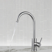 Robinet d'évier de cuisine eau chaude/froide, design haut arc, minimalisme moderne, finition brossée, commande relevable, céramique
