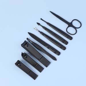 Tùy chỉnh 9-Piece Nail grooming Kit đen PU Pouch làm móng Set với Nail Clipper cắt kéo và Cutter Beauty <span class=keywords><strong>Box</strong></span> đóng gói - Product Image 4