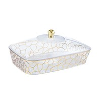 Plateau de rangement carré en plastique transparent effet craquelé, style INS, luxe léger, classique, écologique, pour fruits, bonbons, desserts et snacks, idéal pour les fêtes
