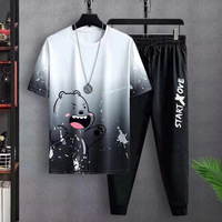 Setelan T-shirt dan celana panjang musim panas, setelan kaus lengan pendek kasual motif celana baru