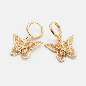 Bestone Fashion Jewelry Butterfly Gold Platinum Plated Necklace Earring Jewelry Set Hollowed Out Jewelry For Women
