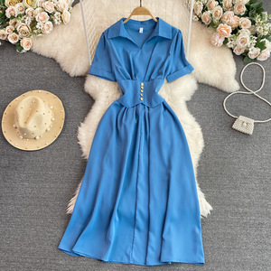 Nouvelle <span class=keywords><strong>Robe</strong></span> Chic d'<span class=keywords><strong>Été</strong></span> à <span class=keywords><strong>Manches</strong></span> <span class=keywords><strong>Courtes</strong></span> Col V pour <span class=keywords><strong>Femme</strong></span>, Vente Chaude en Gros, Style Décontracté - Product Image 6