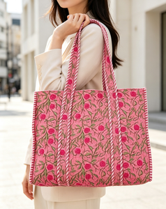 <b>Boho</b> Quilted Cotton Tote Bag with Custom Logo Large Capacity Shopping Shoulder <b>Handbag</b> - Product Image 3