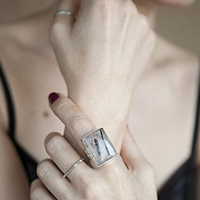 Bague de mode vintage en laiton et quartz rutile, avec sertissage clos de pierres précieuses naturelles, plaqué argent, unisexe, taille personnalisable, vente en gros