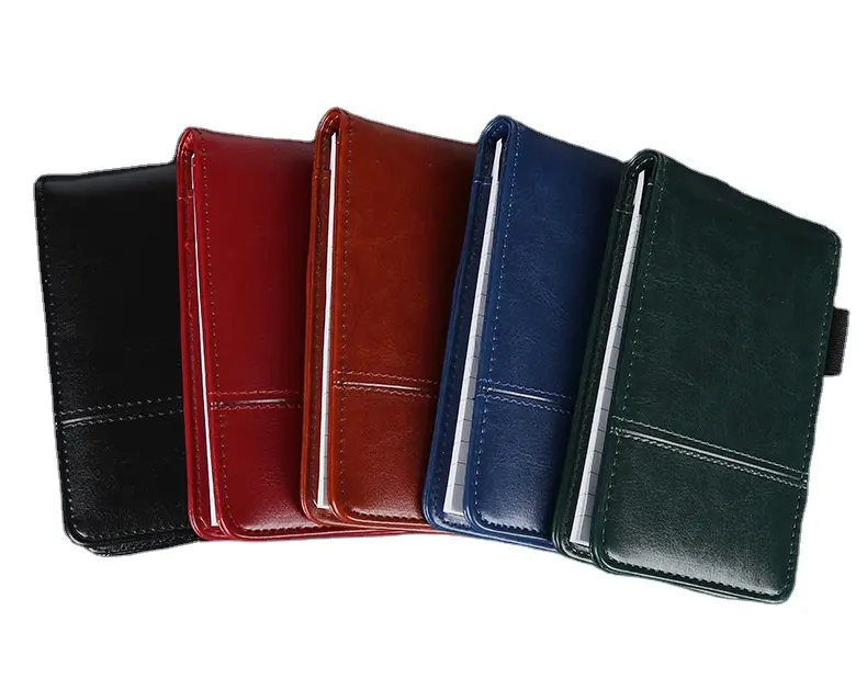 Pocket Notebook A7 PU Notizblock Tagebuch Notiz planer aus Leder mit Mini-Notizblock und Taschen rechner