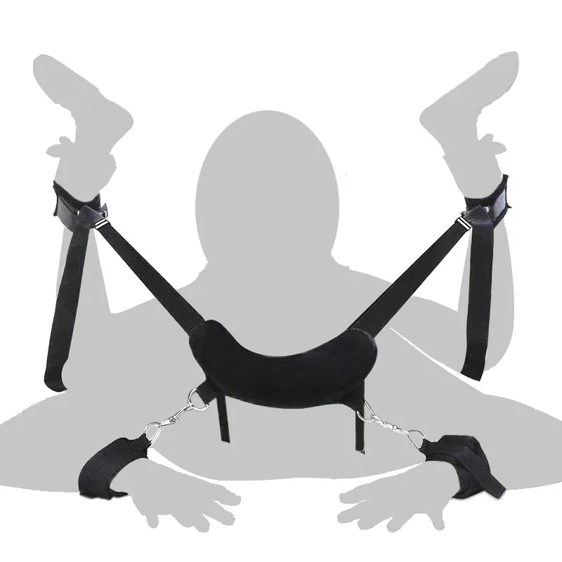 BDSM Bed Game Bondage Slave Frog Postural Thigh Wrist Strap Restraints Handscuff Neck Ankle Cuffs