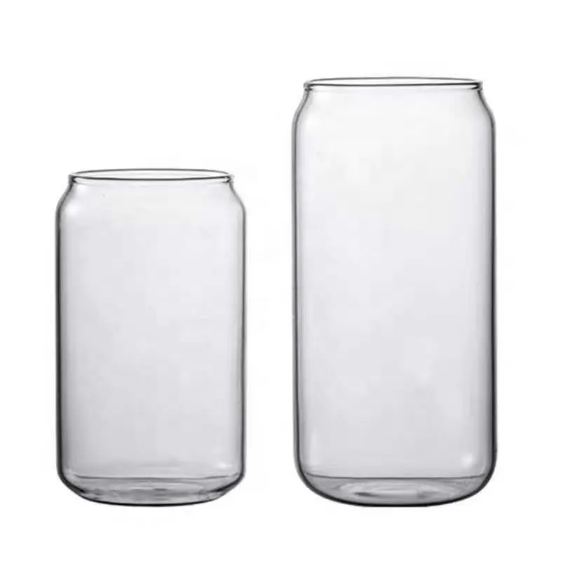 Stocké Soda Pop Clear Can Tasses en verre monocouche en forme de boîte avec couvercle et paille en verre