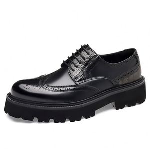 Chaussures habillées en cuir véritable Brock pour hommes, à bout carré et lacets, idéales pour l'été, les mariages et le bureau, respirantes - Product Image 1