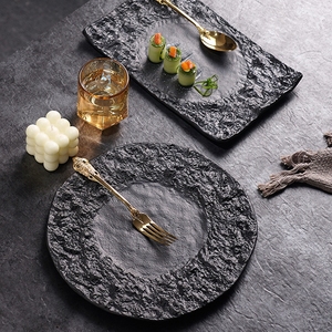 จานอาหารค่ำเซรามิกสีดำทรงกลมถาดเสิร์ฟอาหารร้านอาหารถาดเสิร์ฟสลัดเค้กซาชิมิเค้กของหวาน - Product Image 4