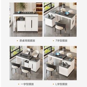 Mesa de té con gabinete de almacenamiento, tapa de mármol blanco, diseño telescópico móvil para uso en el hogar o en el balcón. - Product Image 4