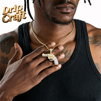 Pendentif revolver hip-hop, en or massif et cuivre plaqué avec zircon 5A, collier pendentif unisexe et unique.