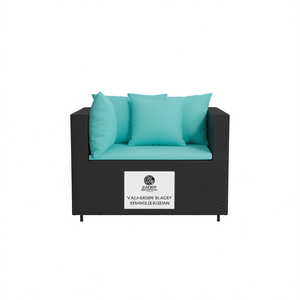 Canapé de jardin Valagarden en rotin PE noir et bleu marine, une place, mobilier d'extérieur, coussin imperméable - Product Image 1