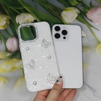 Coque de téléphone texturée avec décor papillon 3D en strass et perles, cadre d'appareil photo orné de diamants pour iPhone X 11 17 18 Samsung Redmi