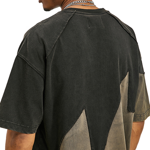 Tee Áo sơ mi tùy chỉnh thời trang dạo phố chắp vá cắt và may t Áo sơ mi quá khổ TEE Áo phông nam axit rửa màu khối Áo Thun kemeja - Product Image 4