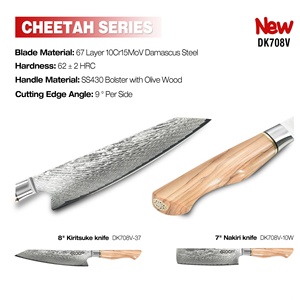 Ensemble de 5 couteaux de cuisine japonais, acier Damas 67 couches, ensemble de couteaux de chef, bois d'olivier, couteaux à sushi, <span class=keywords><strong>kiritsuke</strong></span>, couteaux à éplucher avec épingle en mosaïque - Product Image 4