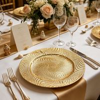 Assiettes de présentation modernes en PP, motif doré/argenté, 33 cm, résistantes aux rayures, pour centres de table de mariage et usage domestique