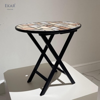 Table d'appoint moderne en bois massif pour salon, meubles de maison avec incrustation de parquet
