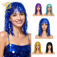 Perruque courte à franges métalliques brillantes, multicolores, en matériau PET, pour discothèque, fête du Nouvel An, costume FUJIA
