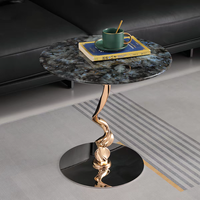 Table basse de salon moderne et luxueuse en marbre, table basse circulaire, table basse haut de gamme, base en acier inoxydable