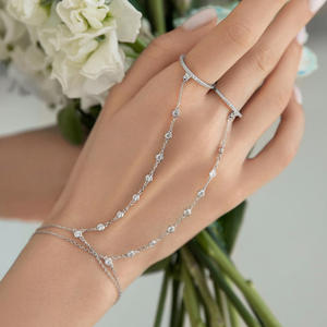 Daidan yüzük bilezik 2 in 1 ayarlanabilir yuvarlak zirkon gümüş 925 el zincir bilezik - Product Image 1