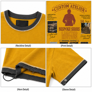 T-shirt homme 300 GSM en coton épais délavé à l'acide, coupe oversize courte et carrée, avec logo personnalisé et motif graphique en strass - Product Image 3