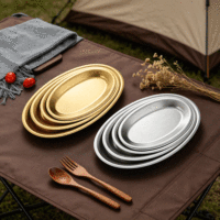 Plateau de service ovale doré FLEY, motif uni, en acier inoxydable, vaisselle au design moderne et minimaliste, plat pour aliments cuits à la vapeur