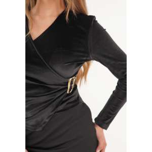 Blusa de Terciopelo Negro al por Mayor para Mujer, Top Largo Informal con Patrón Bordado, Hebilla Lateral, Talla XL para Primavera y Otoño, Viscosa y Seda, ODM - Product Image 2