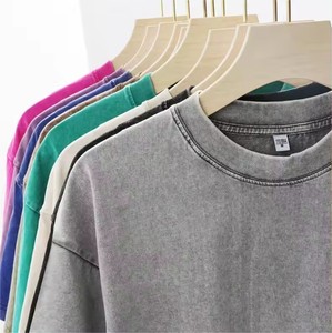 Bán buôn rửa TEE nặng trọng lượng áo thun DTG Đen quá khổ T-Shirt men's đồ họa axit rửa cổ điển tùy chỉnh t Áo sơ mi - Product Image 4