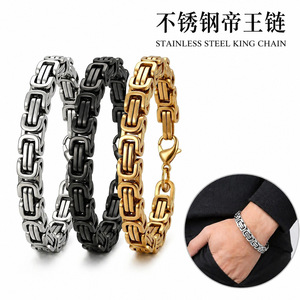 สร้อยข้อมือสแตนเลสสตีลคิวบา สำหรับผู้ชาย สร้อยไทเทเนียม ดีไซน์เรขาคณิต ของขวัญสำหรับผู้ชาย รุ่น JZ260405-14 - Product Image 4