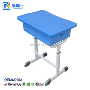 Usine chinoise de pupitres scolaires : Pupitres scolaires réputés à tube métallique réglable à simple piétement, avec tiroir de rangement et crochet - Product Image 3