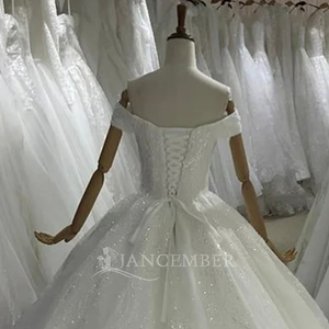 Robes de mariée princesse scintillantes longueur au sol avec appliques en dentelle à imprimé floral mariée à paillettes Lsbh11 - Product Image 5