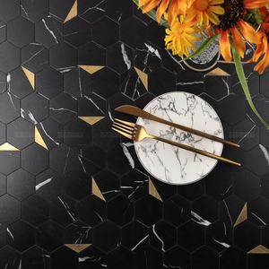 <strong>Stick</strong> <strong>on</strong> Self Adhesive Vinyl Pvc Composite <strong>Black</strong> Marble Hexagon Peel and <strong>Stick</strong> Mosaic <strong>Tiles</strong> for Kitchen Backsplash Bathroom Wall - Product Image 4