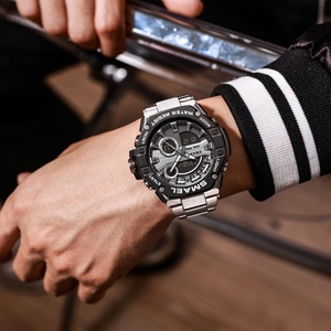 Montre chronographe analogique-numérique de luxe SMAEL 8090, étanche, lumineuse, boîtier/cadran en alliage, bracelet en acier inoxydable, alarme pour plongeurs - Product Image 6