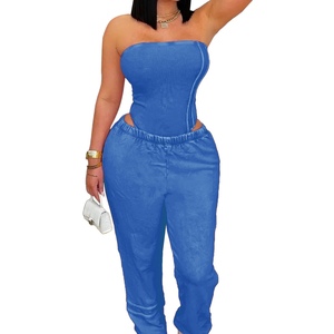 ชุดจั๊มสูทผู้หญิงแบบสลิมฟิตทรงหลวม แต่งสม็อค ลุคเก่าแบบวินเทจ พร้อมกางเกงขายาวรูดเชือก ชุดเซ็ต 2 ชิ้น แฟชั่น - Product Image 5