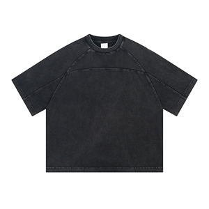 2025 SS nouveauté 285g t-shirt raglan lavé batik en détresse avec conception de panneau de contraste - Product Image 1