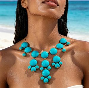 Collana Statement in Metallo Dorato con Perle a Bolle Blu <span class=keywords><strong>Cielo</strong></span> e Perle Rotonde Lucide in Resina, <span class=keywords><strong>Gioielli</strong></span> di Moda OEM/ODM - Product Image 2