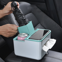 Boîte de rangement multifonctionnelle en plastique pour accoudoir de voiture, organiseur de siège, double porte-gobelets, boîte à mouchoirs, support de téléphone, intérieur de véhicule
