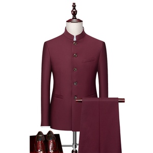 Completo da <span class=keywords><strong>Uomo</strong></span> Elegante con Colletto alla Coreana, Vestibilità Slim, <span class=keywords><strong>Giacca</strong></span> Blazer di Lusso, Abito da Cerimonia Nuziale - Product Image 5