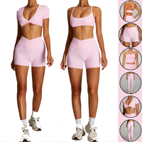 En gros, Ensemble de sport 2 pièces pour le yoga et le fitness : Soutien-gorge de sport dos nu et short de yoga taille en V extensible