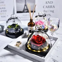 Rosa en cúpula de cristal con luces Led para regalo de San Valentín, flores eternas naturales para siempre preservadas, regalos para el día de la madre