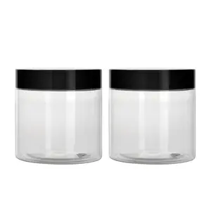 Kosmetik verpackung Creme behälter benutzer definierte Weithals Luxus klar schwarz Deckel Haustier 8oz Plastik glas mit Deckel
