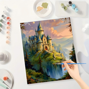 Kit de Pintura por Números de Castillo de Cuento de Hadas para Adultos - DIY Castillo Encantado en Acantilado 16x20 Pulgadas Lienzo Lavable Ecológico Sin Marco - Product Image 3